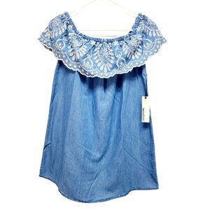 Blue Off-Shoulder Womens Embroidered dress Monde  Size S